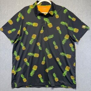 Birdie Bound Mens Pineapple Print Golf Polo Shirt‎ XL Black Orange Short Sleeve